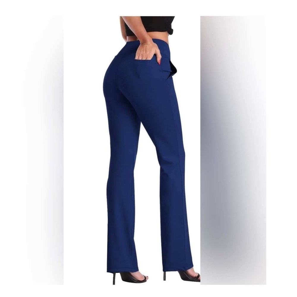 DaYoung Bootcut Yoga Pants with Tummy Control Workout Large Navy Blue - Picture 4 of 11
